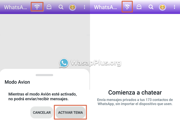 como activar el modo avion en whatsapp plus