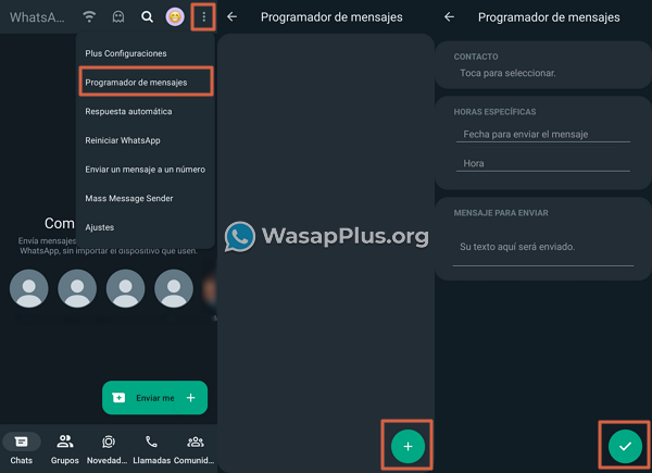 pasos para programar mensajes en whatsapp plus paso 5