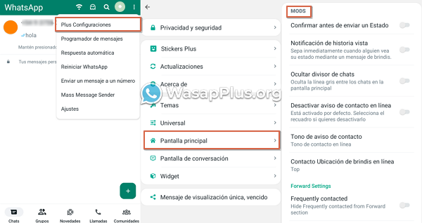 donde esta la seccion mods de whatsapp plus paso 3