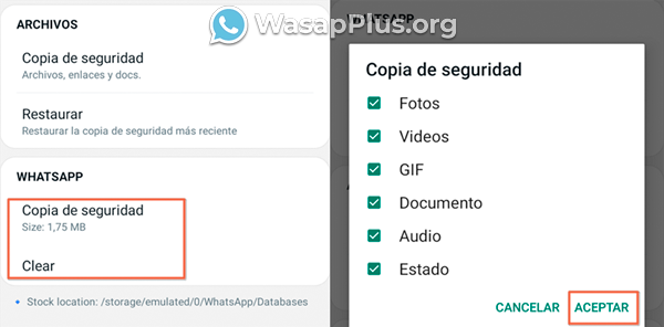 seccion whatsapp y archivos en whatsapp plus